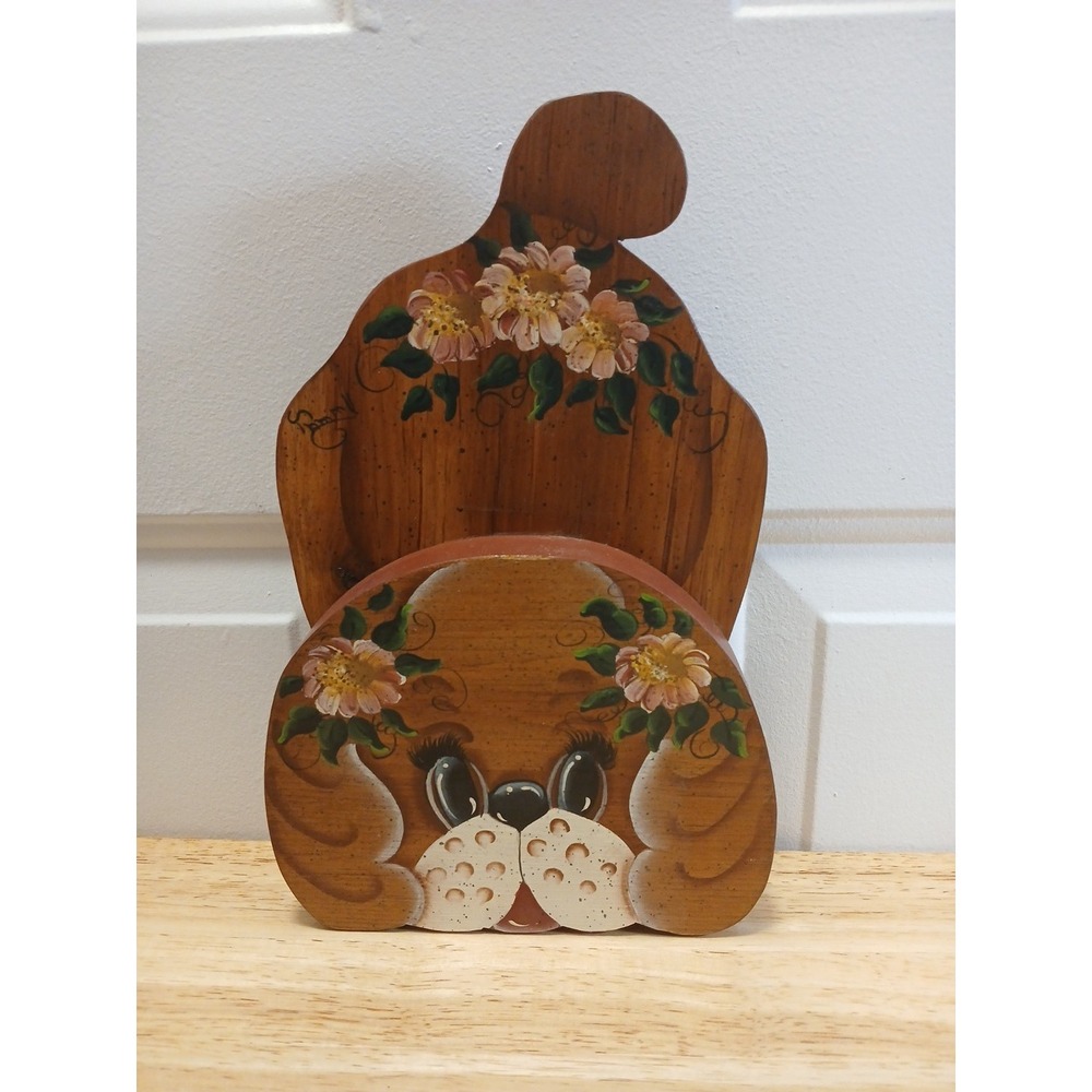 Vintage Wooden Puppy Handmade Dog Door Stop Decor Folk Art Cottage Country Chic